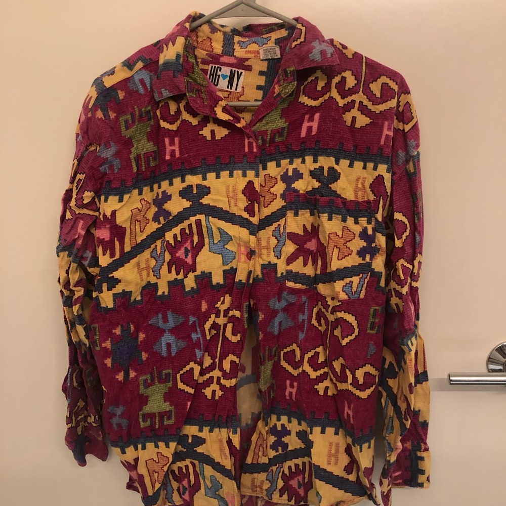 Women’s unique geometric pattern button up style shirt